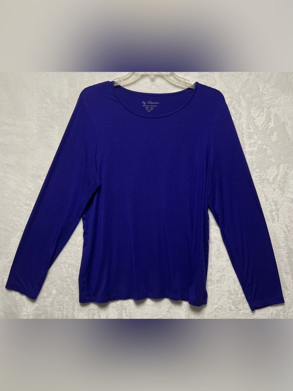 Chico’s Knit Top Womens Size L Royal Blue Scoop Neck Long Sleeve Stretch